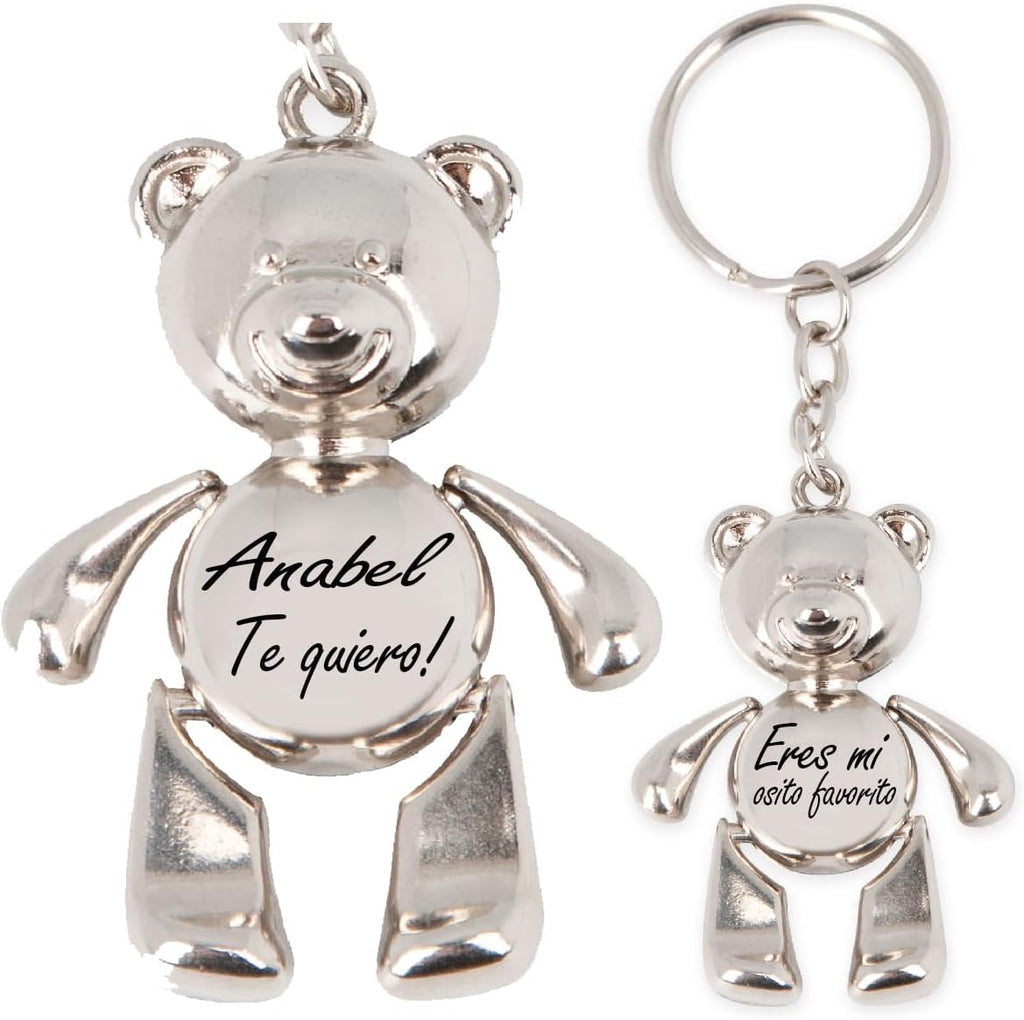ibera gifts - Llavero Personalizado Con Nombre Grabado Láser Texto Metal Osito Regalo Original Para Pareja Familia Amigos Hombre Mujer Cumpleaños Aniversario Niños Bolsillo