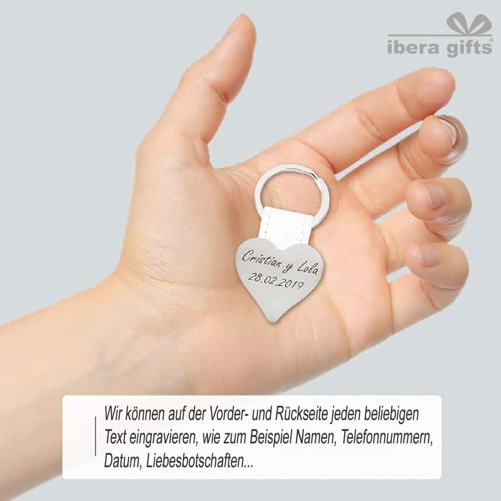 ibera gifts - Personalisierter Schlüsselanhänger in Herzform - Ideal als Geschenk für Ihren Partner, Freunde, Familie oder Kinder - Professionelle Verarbeitung