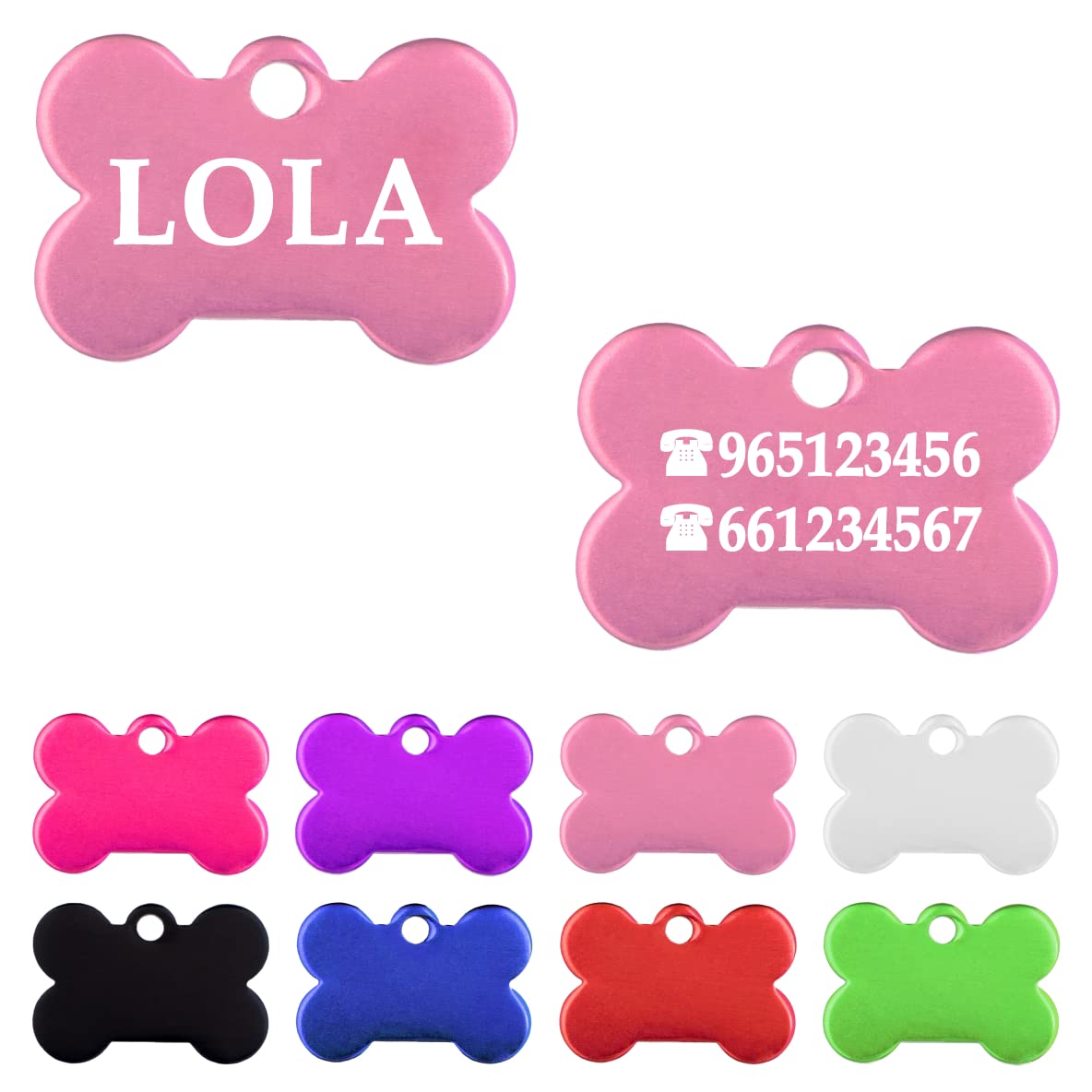 Ibera Gifts - Chapa Perro Grabada en Forma de Hueso, Placa Perro Personalizada para Perros y Gatos Muy Pequeños o Cachorros, Tamaño 22 x 15 mm, Chapa Identificativa Perro y Gato (Plateada)