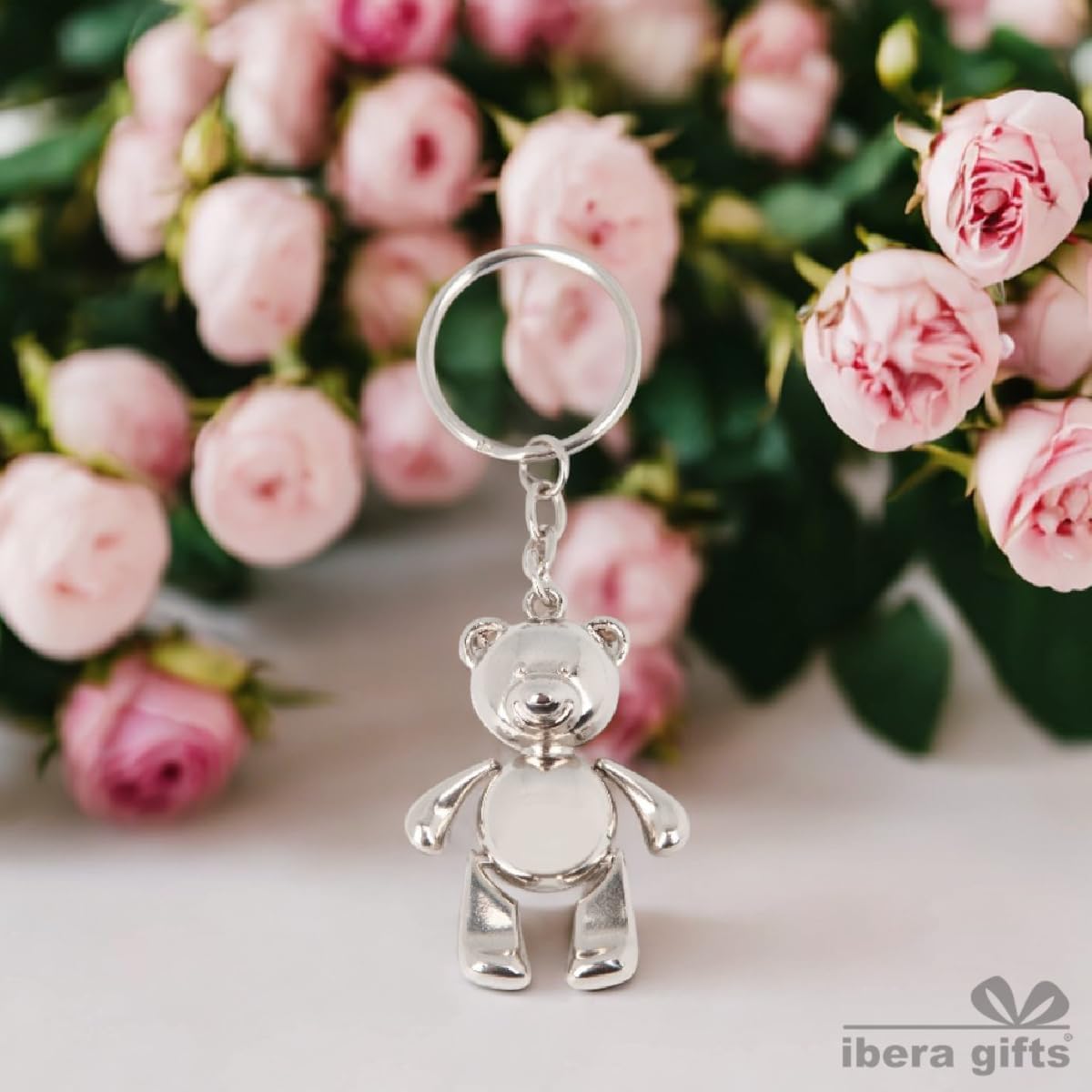 ibera gifts - Personalisierter Schlüsselanhänger Mit Gravur Name Text Bär Metall Geschenk Für Paar Freund Familie Frau Mann Geburtstag Jahrestag Kinder Originell Beweglich