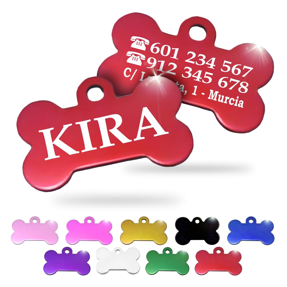 Ibera Gifts - Chapa Perro Grabada en Forma de Hueso, Placa Perro Personalizada para Perros y Gatos Pequeños y Medianos, Tamaño 30 x 20 mm, Chapa Identificativa Perro y Gato (Plateada)