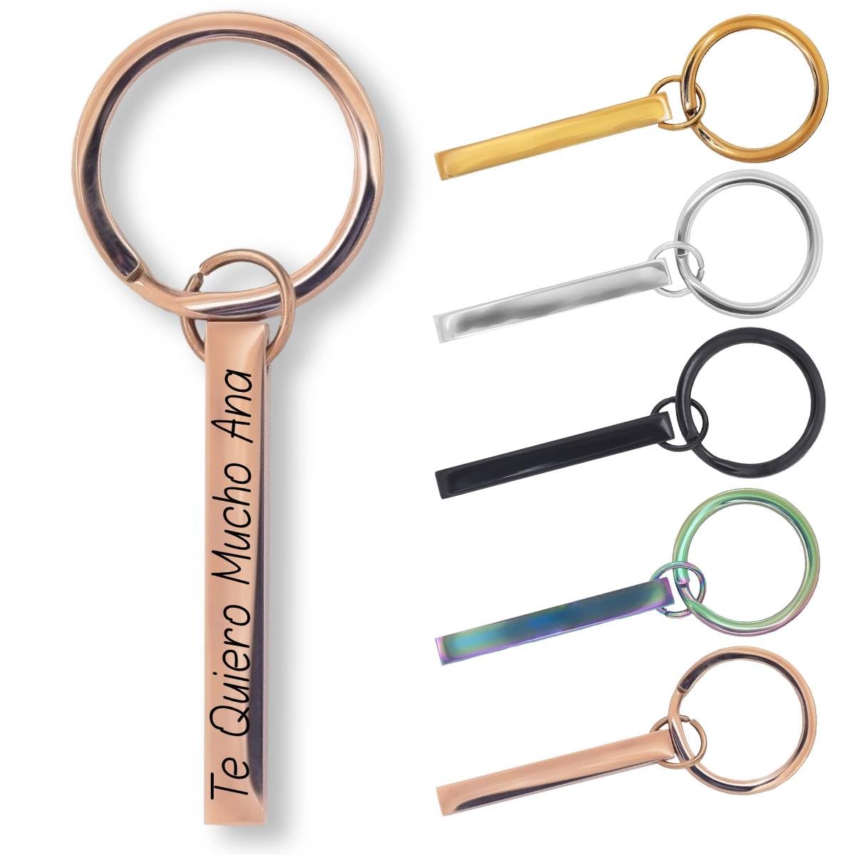 Llavero personalizado rectangular de acero - Regalos originales personalizados Mujer, Hombre, Parejas, Novios, Amiga, Papa, Dia Padre - Grabado Nombre, Mensaje, Llaveros originales personalizados