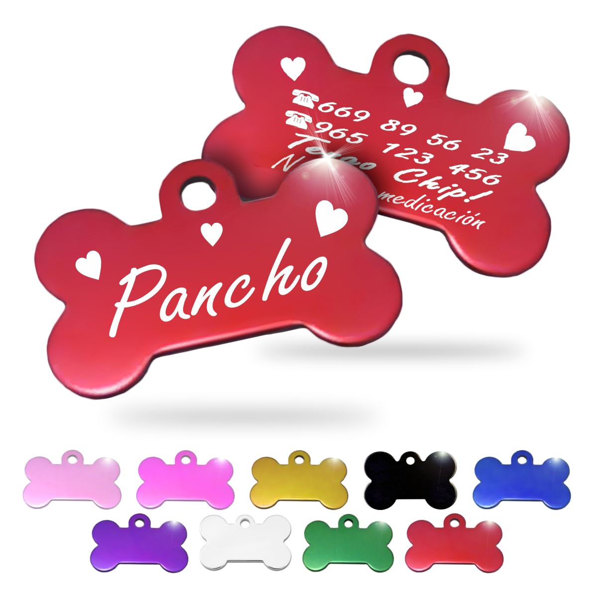 Ibera Gifts - Chapa Perro Grabada en Forma de Hueso, Placa Perro Personalizada para Perros y Gatos Medianos y Grandes, Tamaño 40 x 26 mm, Chapa Identificativa Perro y Gato (Negra)