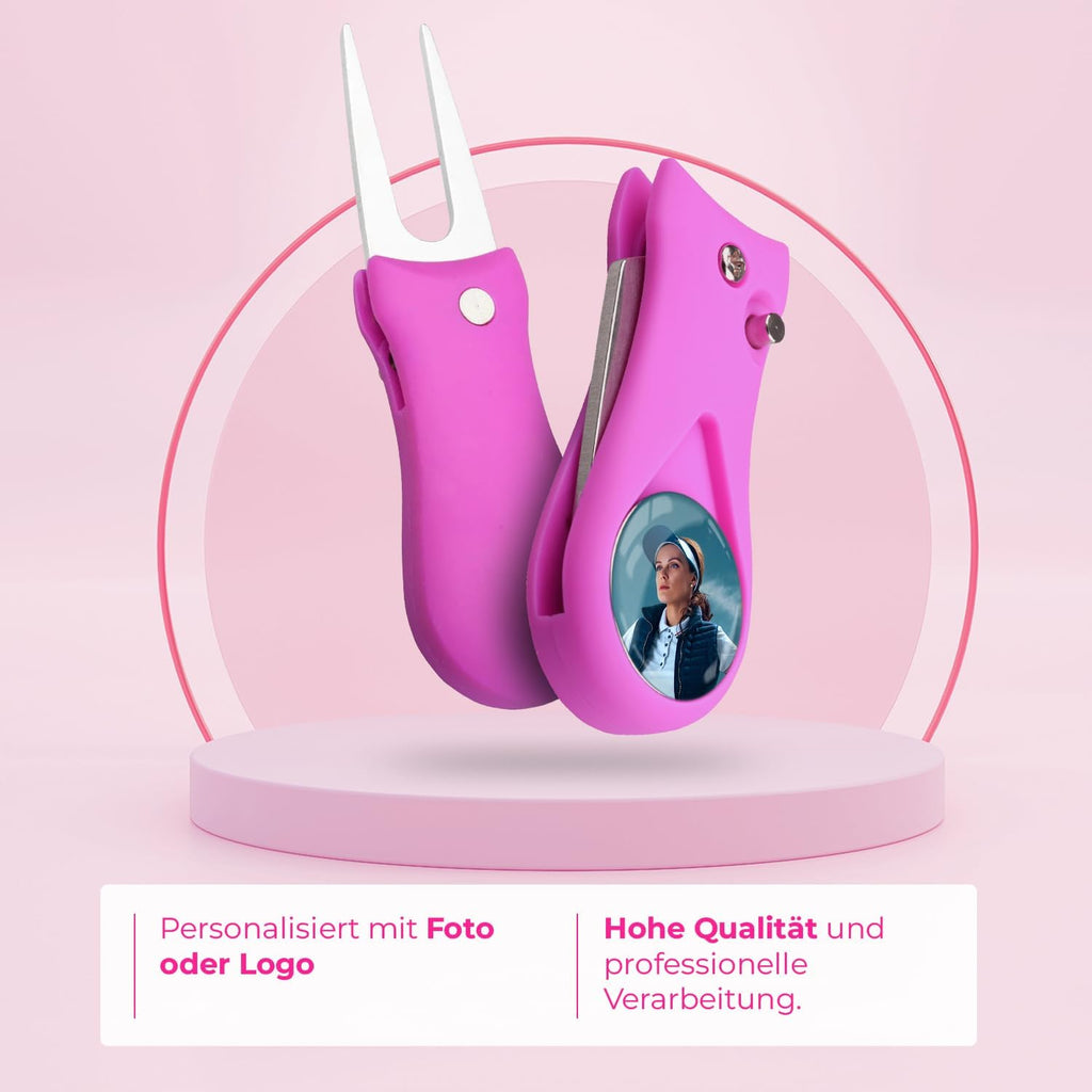 ibera gifts - Golf Pitchgabel mit magnetischem Golfball Marker, personalisiert mit Foto - Personalisierte Pitch Pitching Gabel Divot Tool