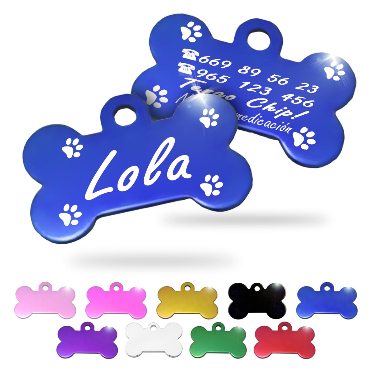 Ibera Gifts - Chapa Perro Grabada en Forma de Hueso, Placa Perro Personalizada para Perros y Gatos Medianos y Grandes, Tamaño 40 x 26 mm, Chapa Identificativa Perro y Gato (Negra)