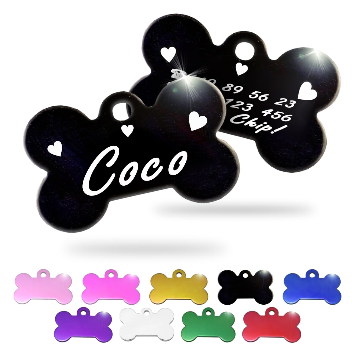 Ibera Gifts - Chapa Perro Grabada en Forma de Hueso, Placa Perro Personalizada para Perros y Gatos Pequeños y Medianos, Tamaño 30 x 20 mm, Chapa Identificativa Perro y Gato (Plateada)