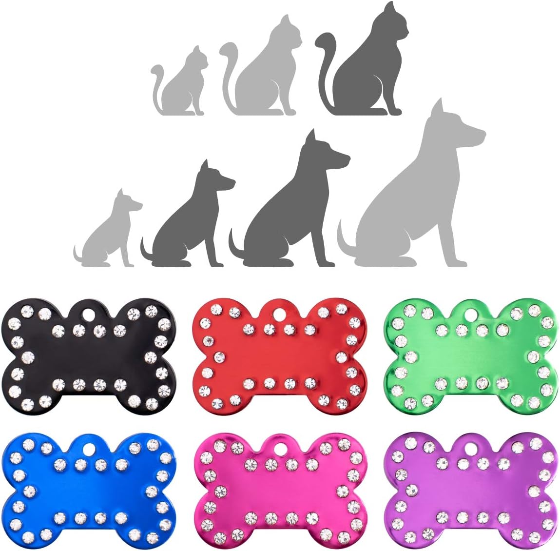 Ibera gifts: Hundemarke mit Gravur - Personalisierte Hundemarke aus glänzendem Aluminium mit Strasssteinen, Größe 40 x 26 mm, ideal für mittelgroße bis große Haustiere (Rot)