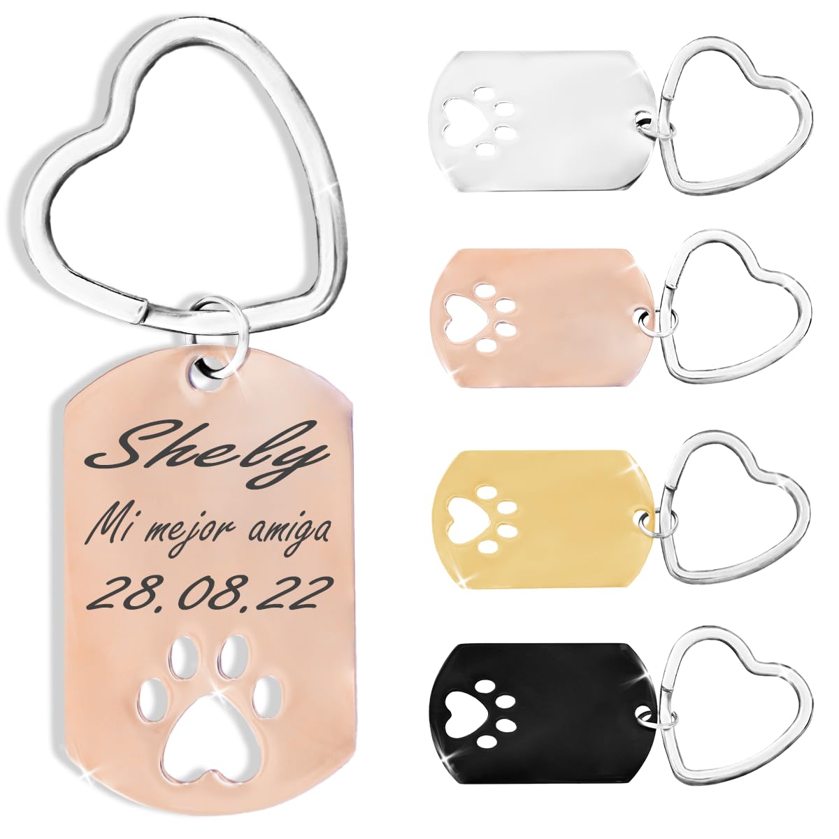 ibera gifts - Llavero Huella Mascota Personalizado con Texto en Acero Inoxidable – Regalo Mascota Personalizado – Llavero Huella Grabado Láser