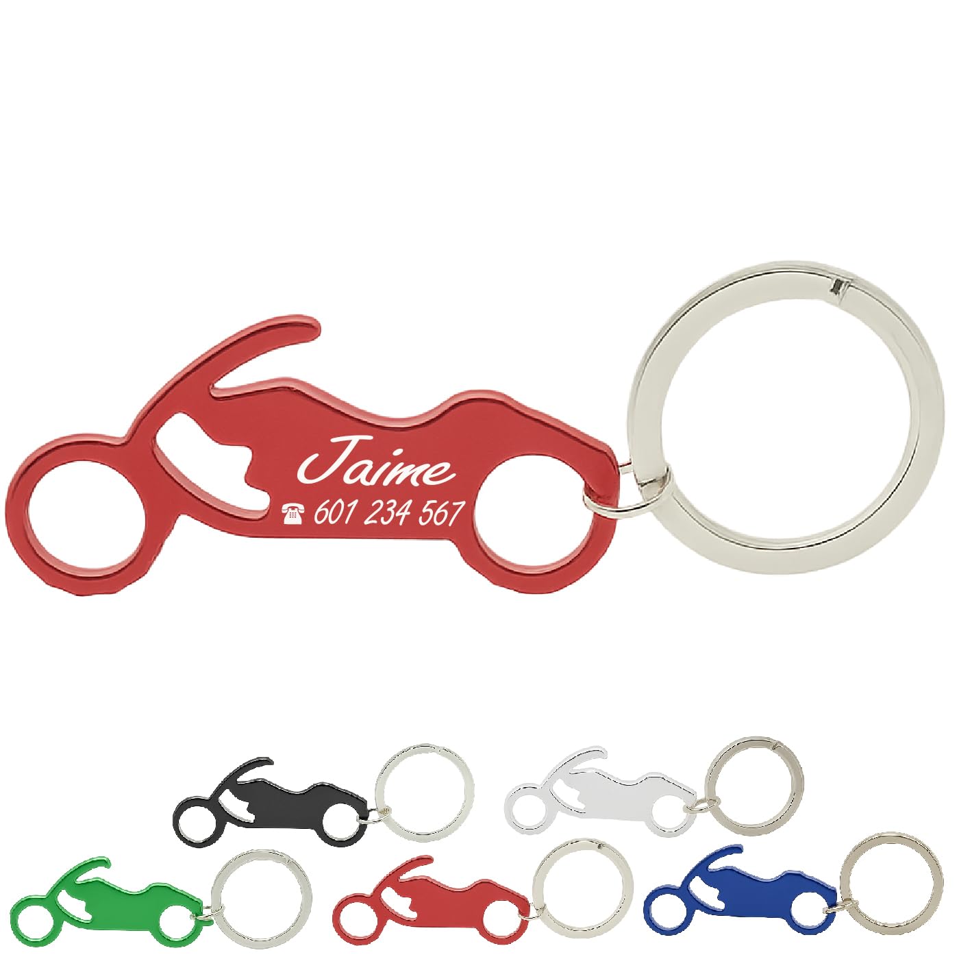 ibera gifts - Llavero Personalizado Moto De Carrera Con Grabado Láser • Llavero Con Nombre Y Mensaje • Regalo Original Para Motociclistas, Pareja, Hombre, Mujer (Moto verde)