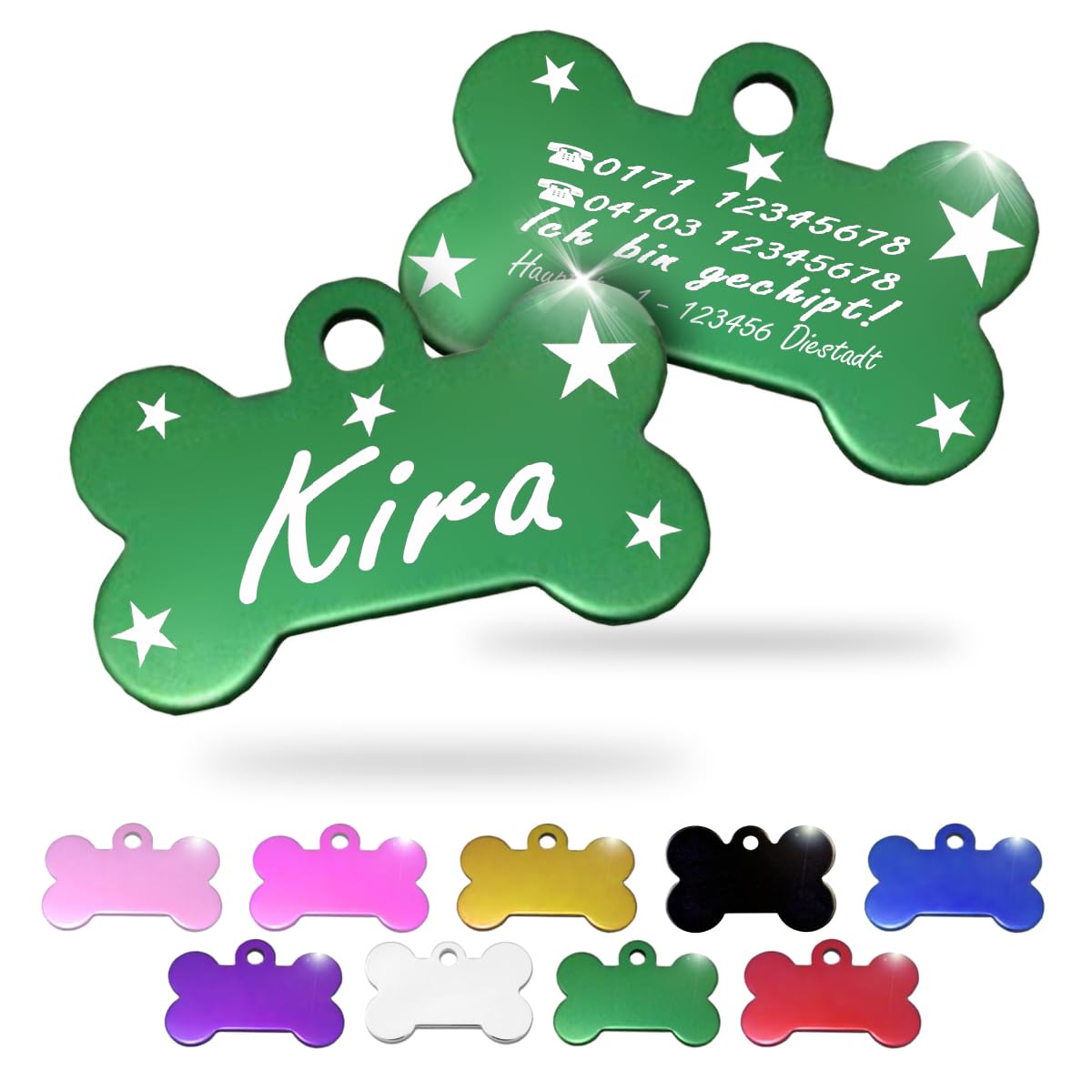 Ibera gifts - Hundemarke mit Gravur und personalisierte Hundemarke in Knochenform für mittelgroße bis große Hunde und Katzen (Silber, Keine Zeichnung)