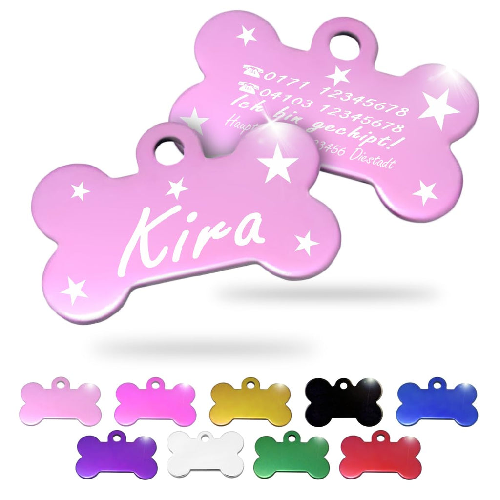 Ibera gifts - Hundemarke mit Gravur und personalisierte Hundemarke in Knochenform für mittelgroße bis große Hunde und Katzen (Silber, Keine Zeichnung)