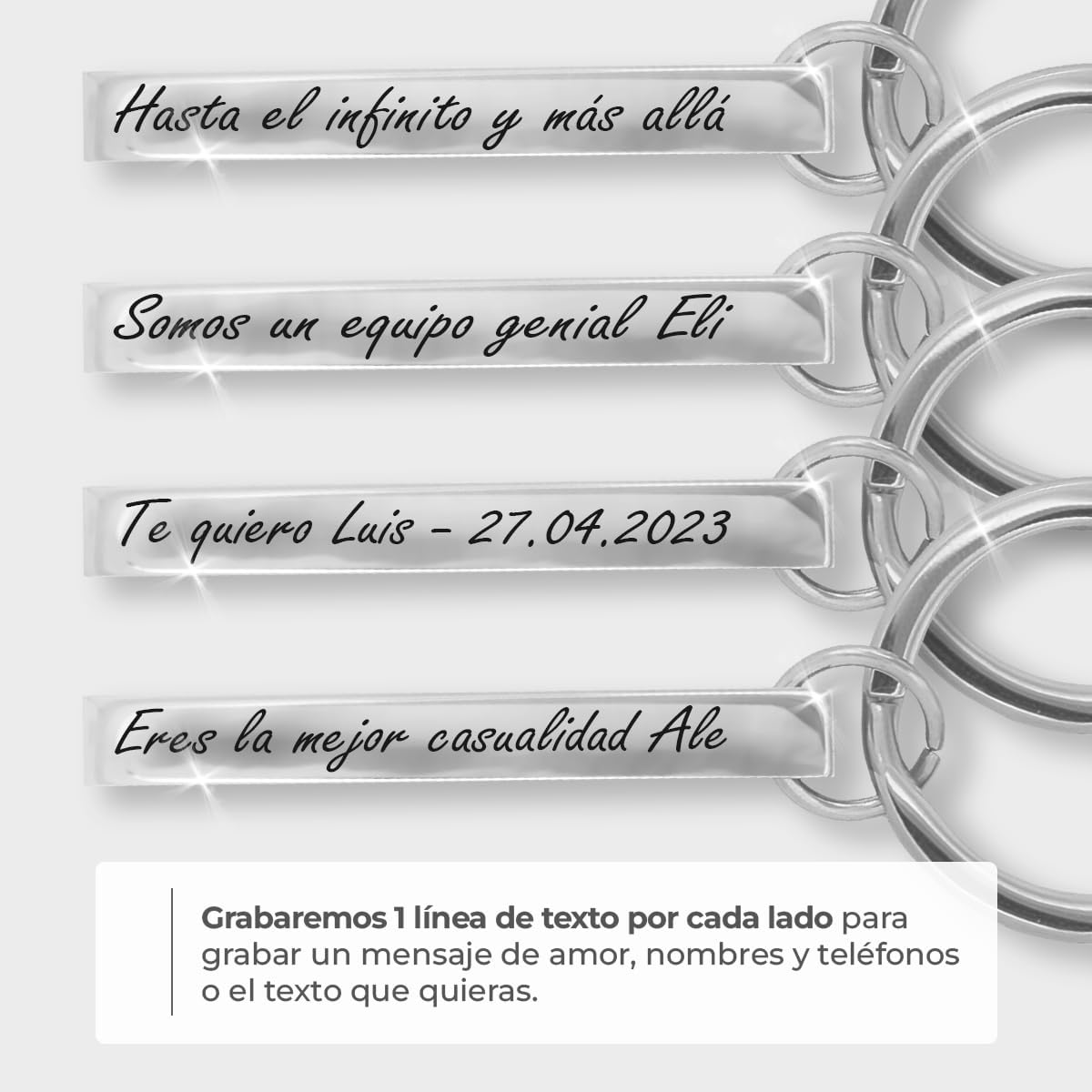 Llavero personalizado rectangular de acero - Regalos originales personalizados Mujer, Hombre, Parejas, Novios, Amiga, Papa, Dia Padre - Grabado Nombre, Mensaje, Llaveros originales personalizados