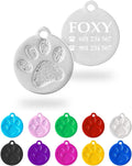 Ibera Gifts - Chapa Perro Grabada en Forma Redonda con Huella, Placa Perro Personalizada para Perros y Gatos Pequeños a Medianos, Tamaño 26 x 23 mm, Chapa Identificativa Perro y Gato (Plateada)