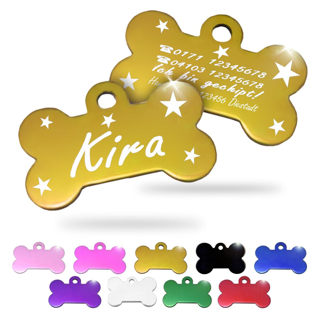 Ibera gifts - Hundemarke mit Gravur und personalisierte Hundemarke in Knochenform für mittelgroße bis große Hunde und Katzen (Silber, Keine Zeichnung)