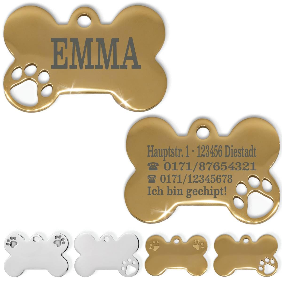 Ibera gifts - Hundemarke Mit Gravur - Personalisierte Hundemarke Für Mittelgroße Bis Große Hunde - Edelstahl 37 x 23 mm - Hundeanhänger Mit Gravur - Mit Strasssteinen (Silber/Strass/Pfote)