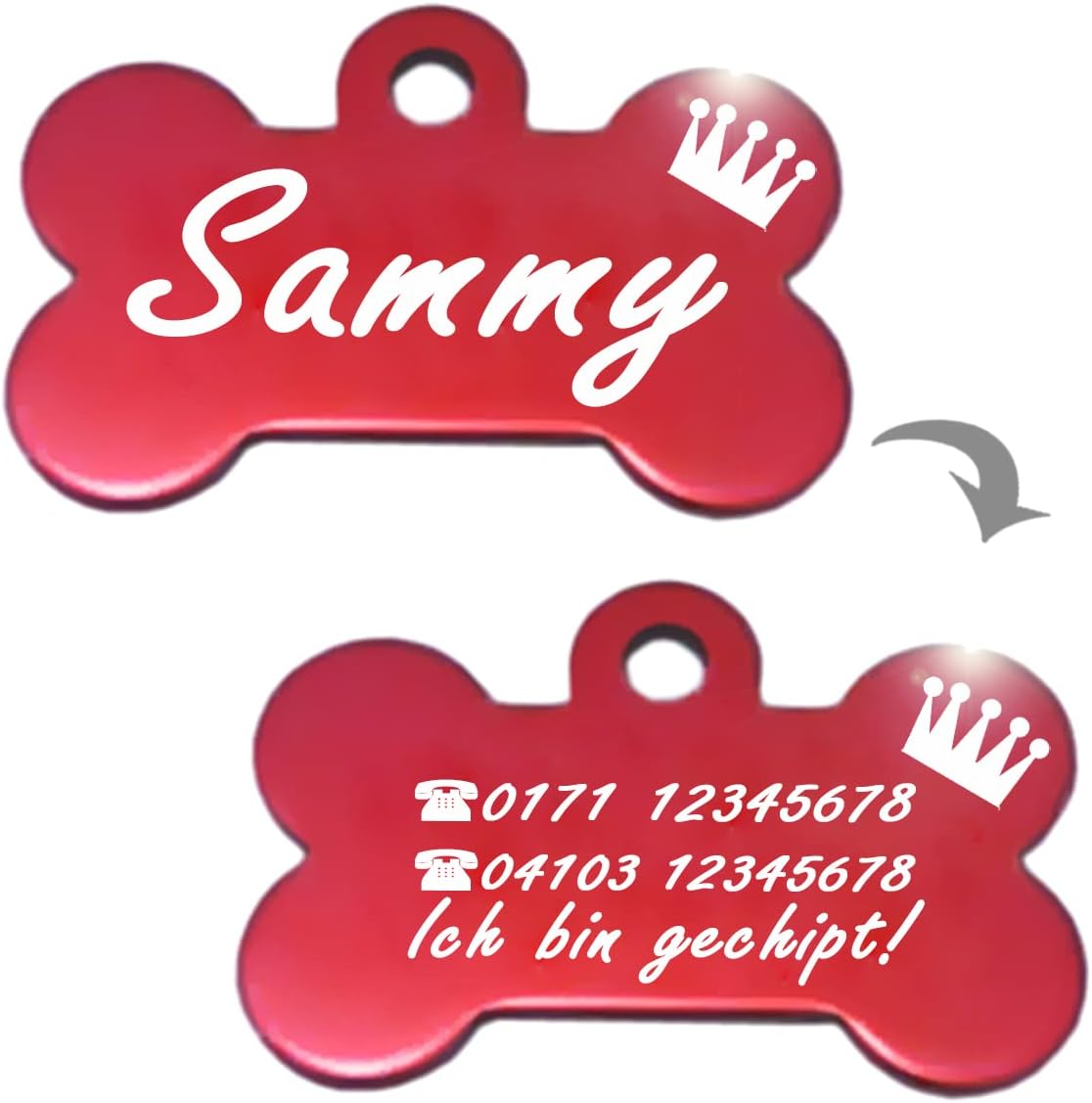 Ibera gifts - Hundemarke mit Gravur, Hundemarke personalisiert, XL, Knochenförmig, für große Haustiere, Aluminium (Lila)