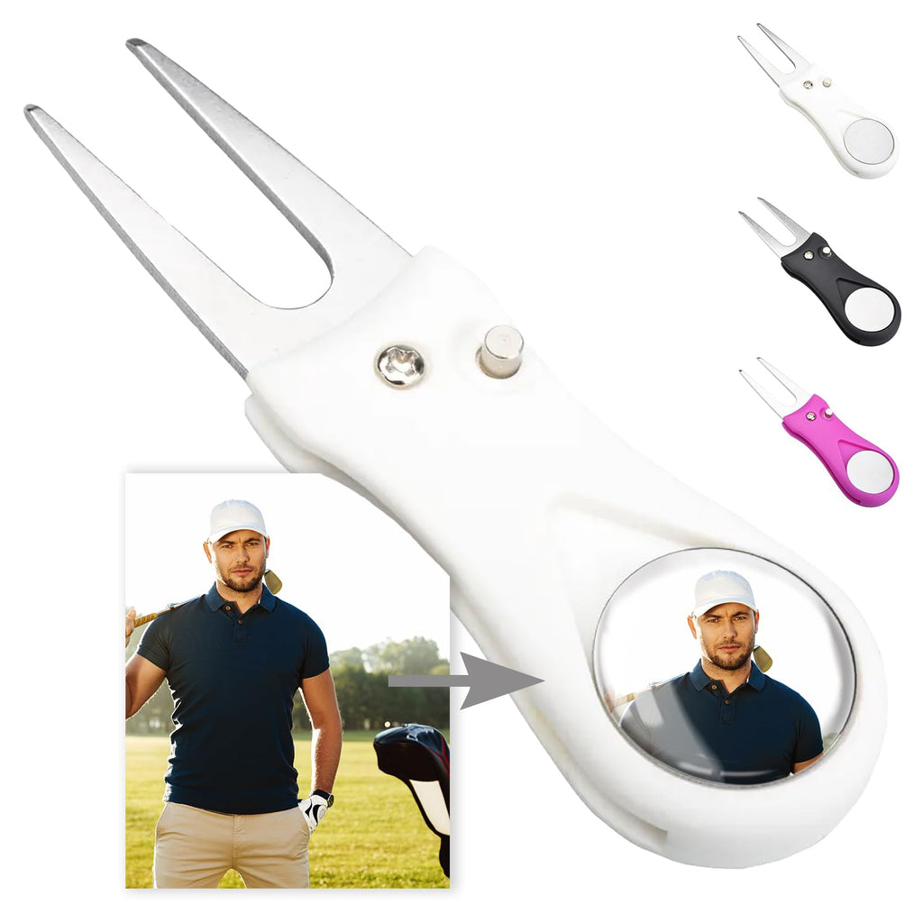 ibera gifts - Golf Pitchgabel mit magnetischem Golfball Marker, personalisiert mit Foto - Personalisierte Pitch Pitching Gabel Divot Tool
