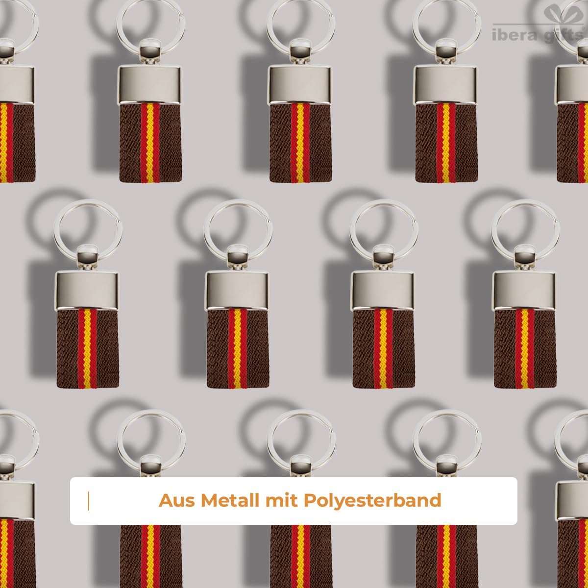 ibera gifts - Schlüsselanhänger personalisiert mit Farben der Spanischen Flagge, mit Namen, 9,5 x 3,2 cm, in Geschenkbeutel