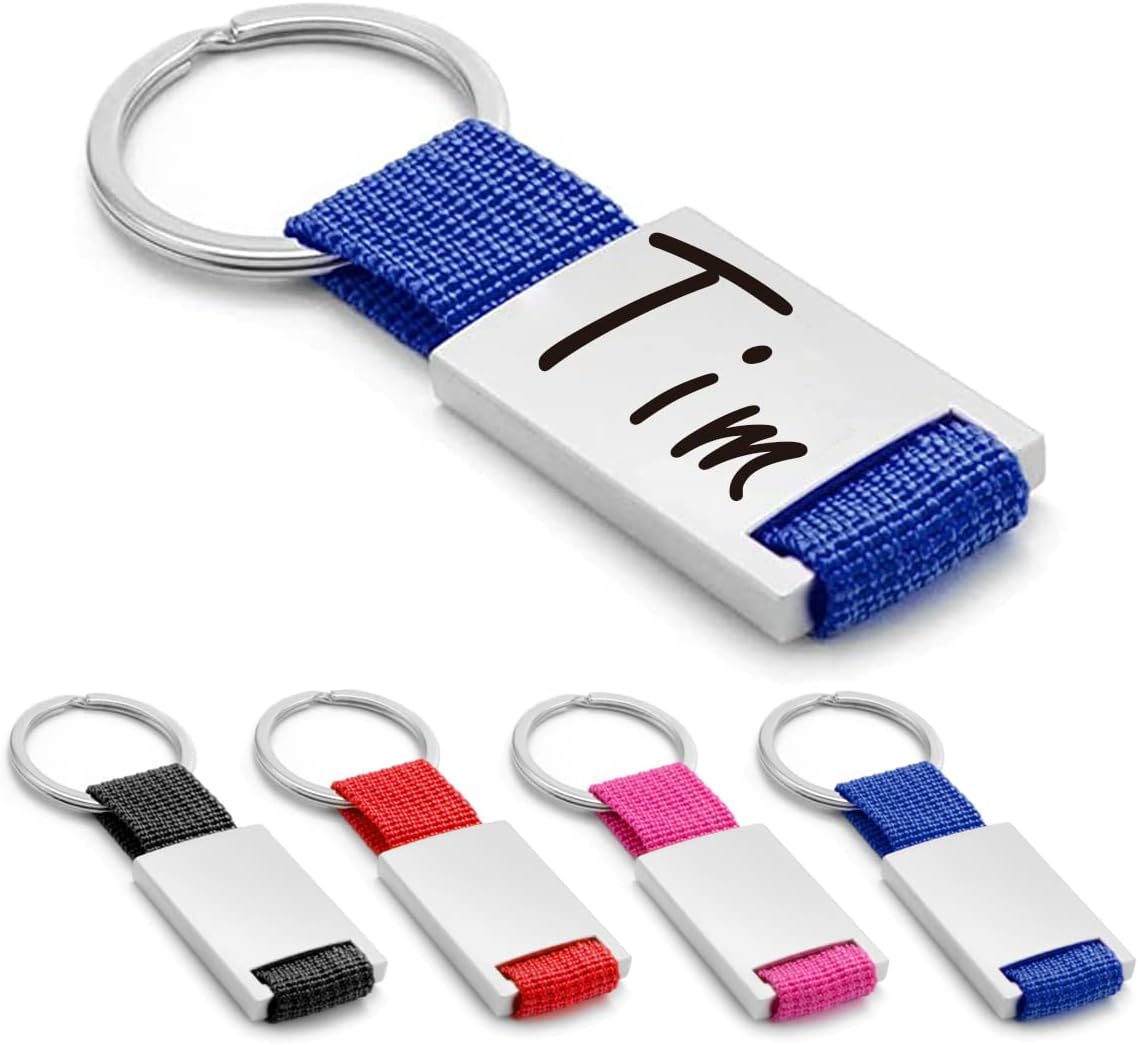 ibera gifts Personalisierter Schlüsselanhänger aus Metal/Polyester - Personalisierte Anhänger Geschenke Mit Gravur für Freund, Freundin, Vatertag, Muttertag, Partner, Mama, Papa
