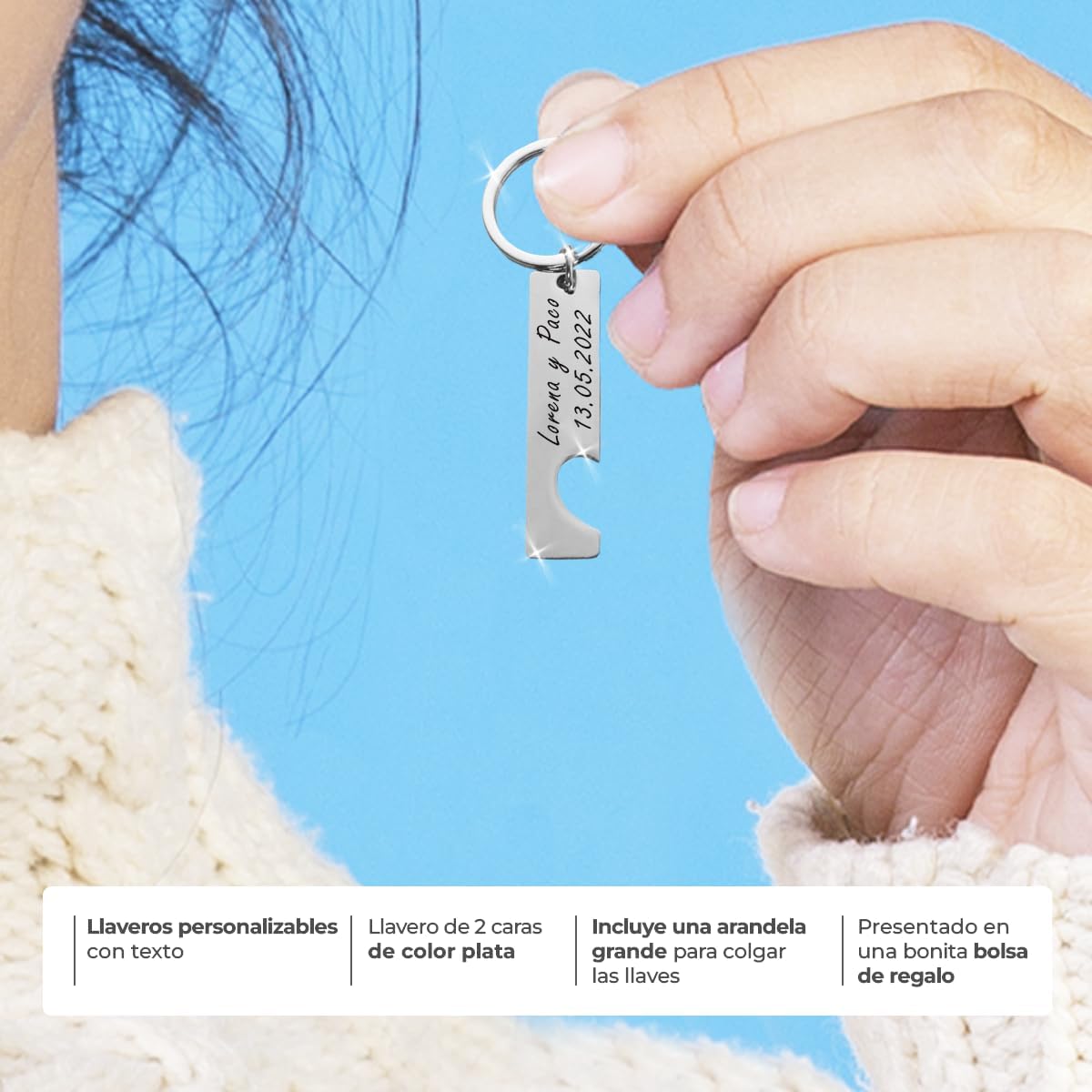 2 Llaveros Personalizados Corazón - Regalos originales personalizados Mujer, Hombre, Parejas, Novios, Amiga, Papa, Dia de Padre - Grabado con Nombre, Mensaje, Letras o Frases, Llaveros originales