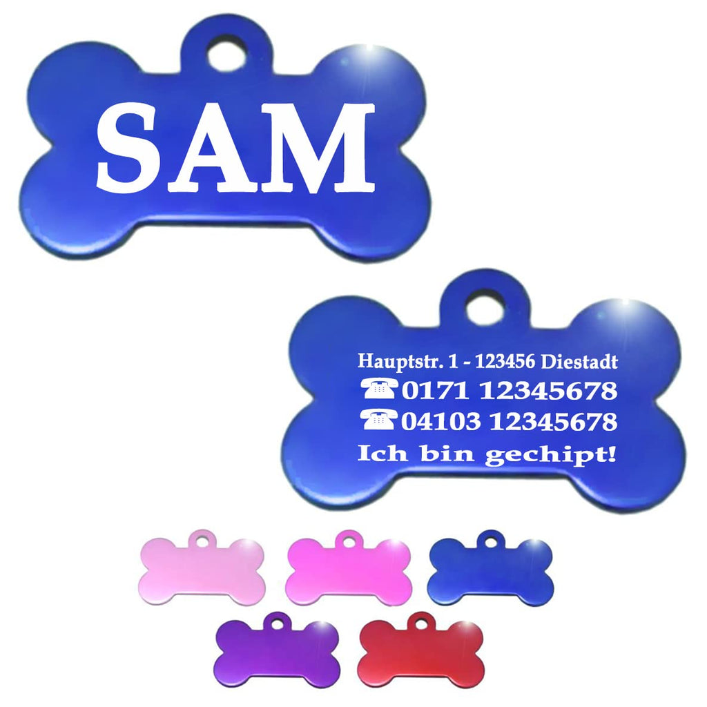 Ibera gifts - Hundemarke mit Gravur, Hundemarke personalisiert, XL, Knochenförmig, für große Haustiere, Aluminium