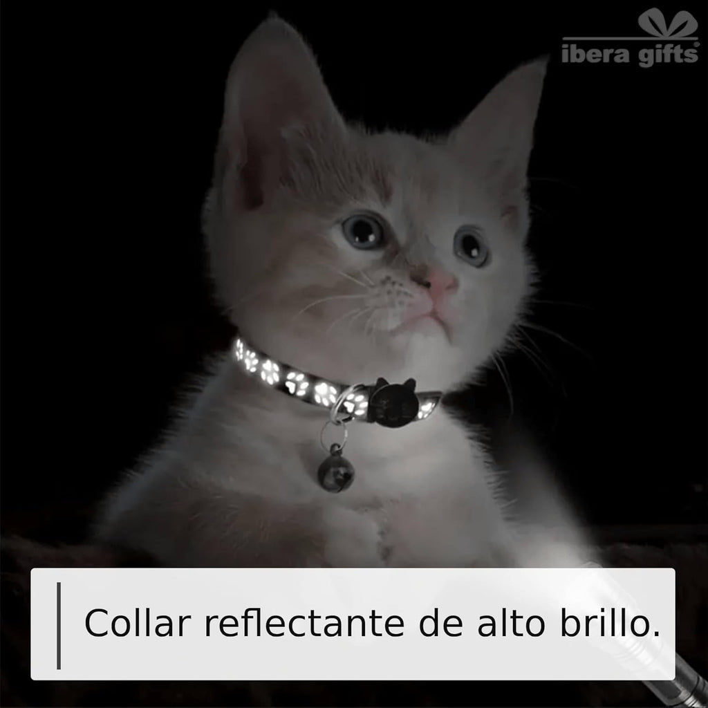 Ibera Gifts - Collar Gato Personalizado Antiahogo y Reflectante, Ajustable De 22 a 30 cm, Grabado Con Nombre, Para Gatos De Todos Los Tamaños, Sin Cascabel (Azul)