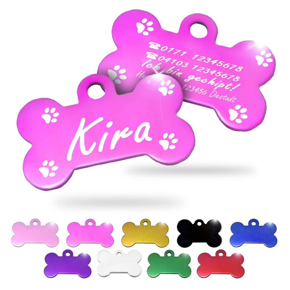 Ibera gifts - Hundemarke mit Gravur und personalisierte Hundemarke in Knochenform für mittelgroße bis große Hunde und Katzen (Silber, Keine Zeichnung)