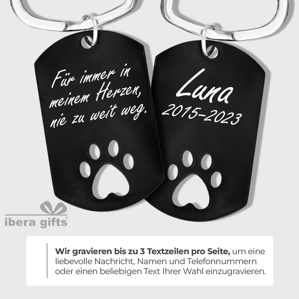 ibera gifts - Schlüsselanhänger Pfote personalisiert aus Edelstahl - Personalisiert Pfoten Schlüsselanhänger mit Gravur, Geschenk Tierliebhaber