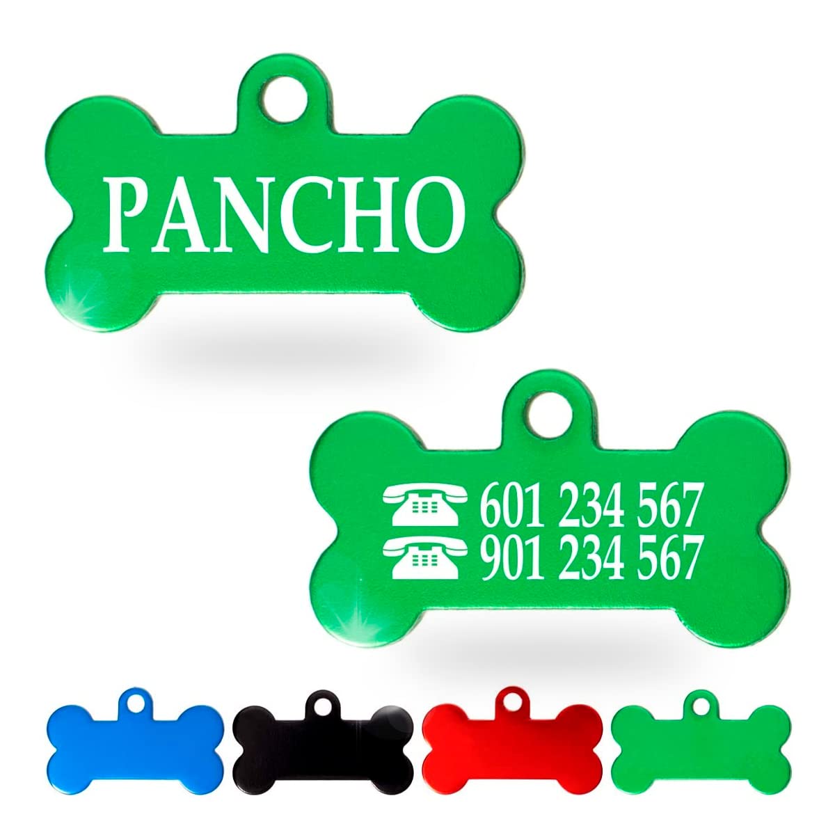 Ibera Gifts - Chapa Perro Grabada en Forma de Hueso para Perros y Gatos Pequeños a Medianos, Placa Perro Personalizada, Aluminio Brillante, Tamaño 30 x 15 mm (Azul)