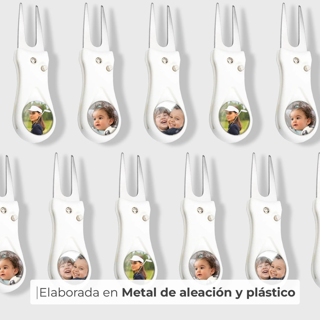 Arreglapiques de Golf con Marcador Magnetico Bolas Personalizado con Foto - Regalos para golfistas - Divot Tool, Pitch Fork, Accesorios arregla piques Repair pique repara green - Acabado Profesional