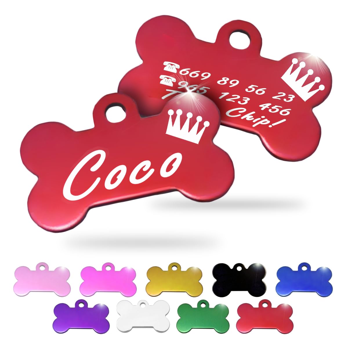 Ibera Gifts - Chapa Perro Grabada en Forma de Hueso, Placa Perro Personalizada para Perros y Gatos Pequeños y Medianos, Tamaño 30 x 20 mm, Chapa Identificativa Perro y Gato (Plateada)