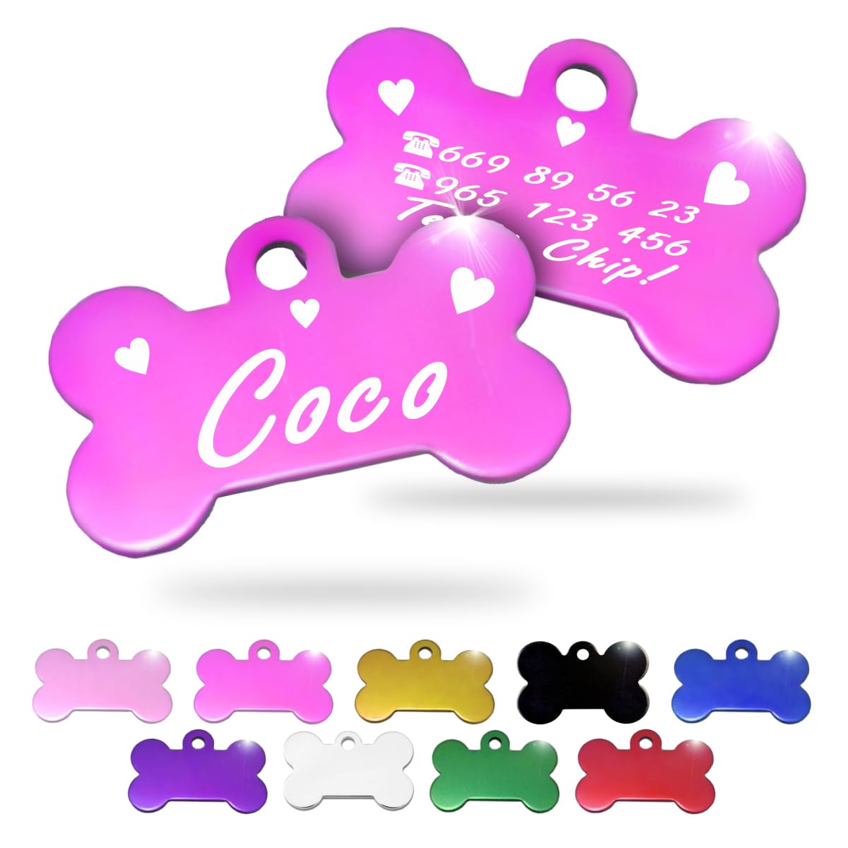 Ibera Gifts - Chapa Perro Grabada en Forma de Hueso, Placa Perro Personalizada para Perros y Gatos Pequeños y Medianos, Tamaño 30 x 20 mm, Chapa Identificativa Perro y Gato (Plateada)