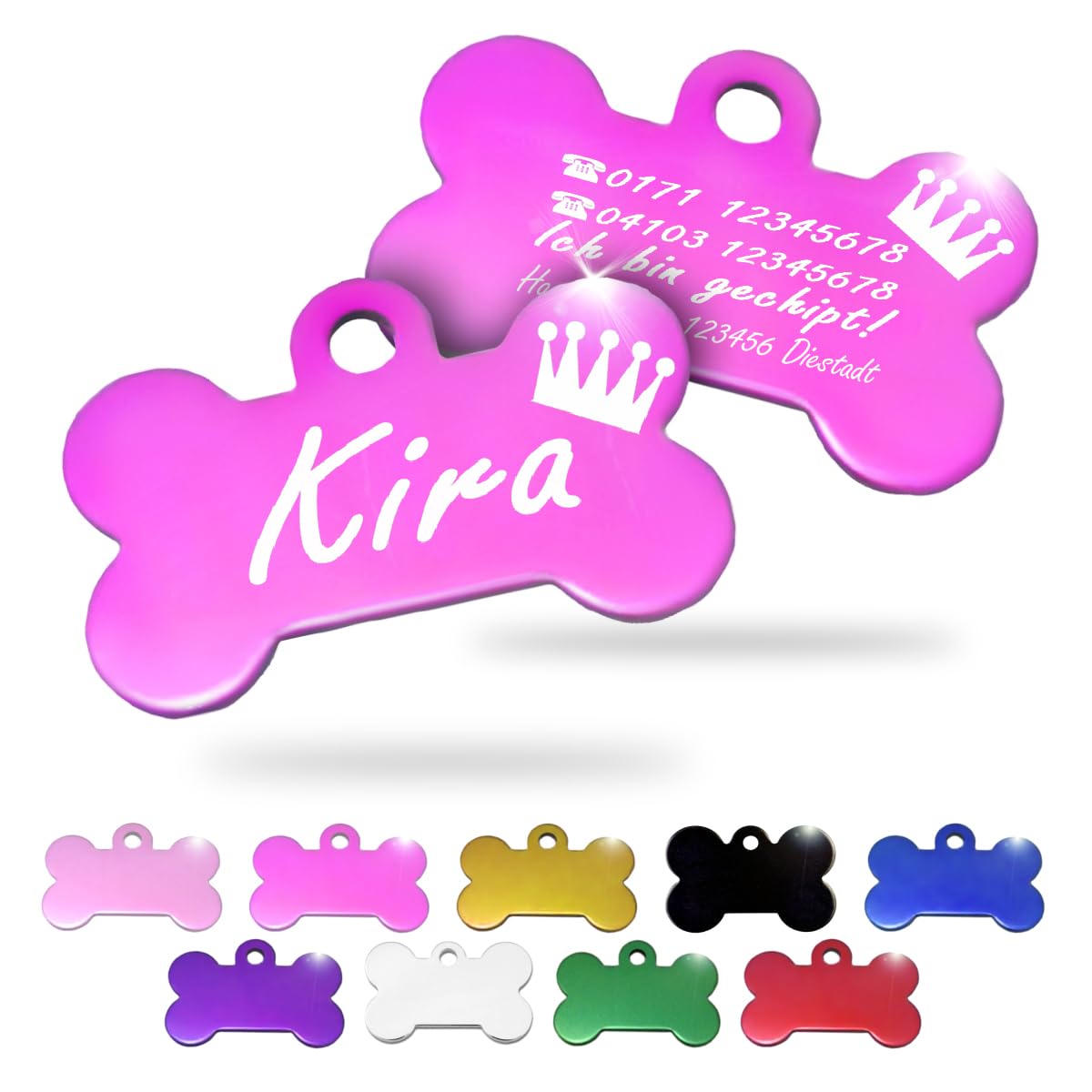 Ibera gifts - Hundemarke mit Gravur und personalisierte Hundemarke in Knochenform für mittelgroße bis große Hunde und Katzen (Silber, Keine Zeichnung)
