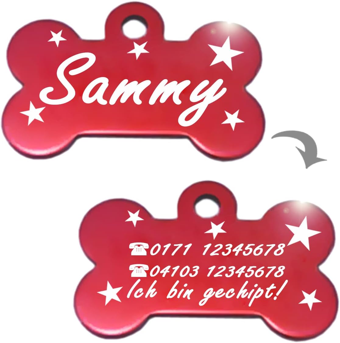 Ibera gifts - Hundemarke mit Gravur, Hundemarke personalisiert, XL, Knochenförmig, für große Haustiere, Aluminium (Rosa)