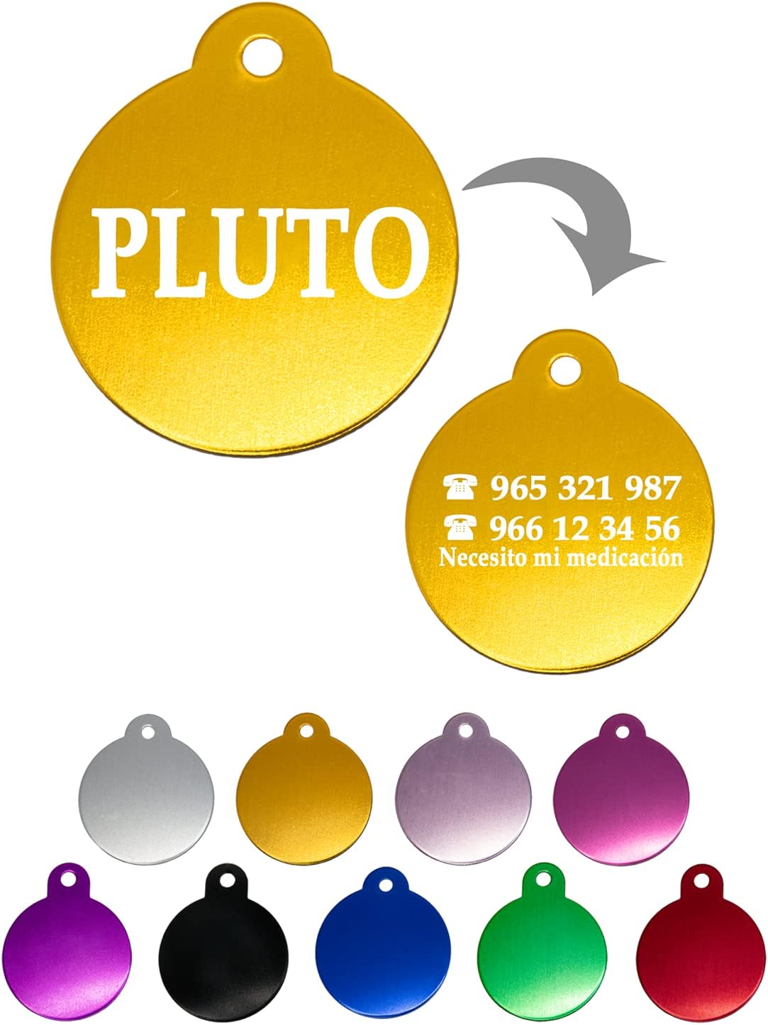 Ibera gifts - Hundemarke mit Gravur, Hundemarke personalisiert, rund, Aluminium, für mittelgroße bis große Hunde und Katzen, 30 mm