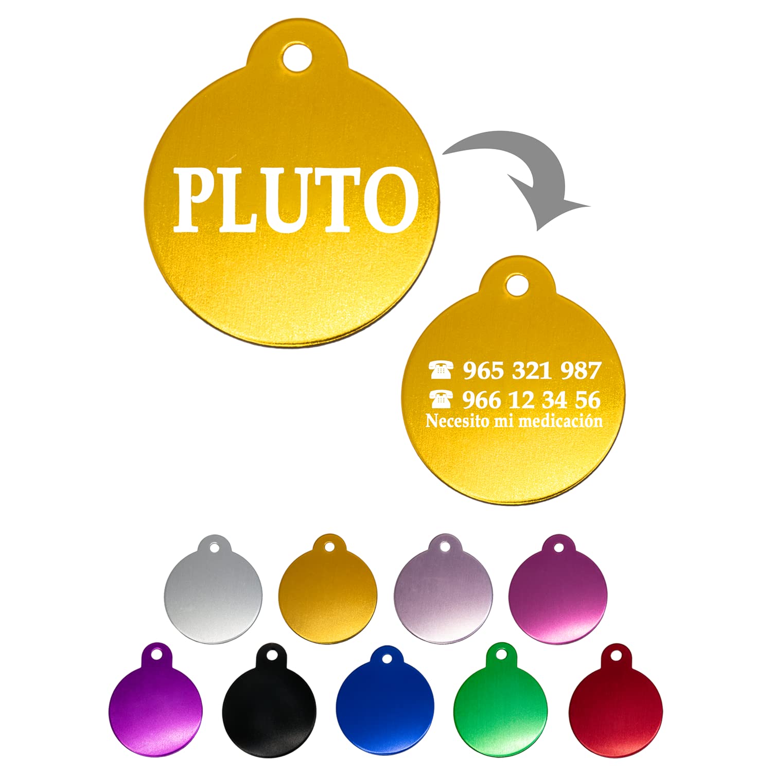 Ibera Gifts - Chapa Perro Grabada en Forma Redonda, Placa Perro Personalizada para Perros y Gatos Medianos a Grandes, Tamaño 30 x 30 mm, Chapa Identificativa Perro y Gato (Azul)