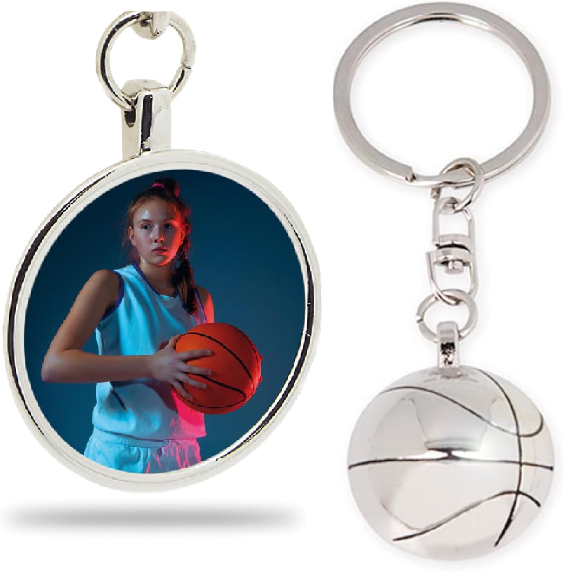 ibera gifts – Schlüsselanhänger personalisiert rund – Schlüsselanhänger Foto Basketball Design – Fotogeschenk mit Bild – Geschenk für Basketballfans