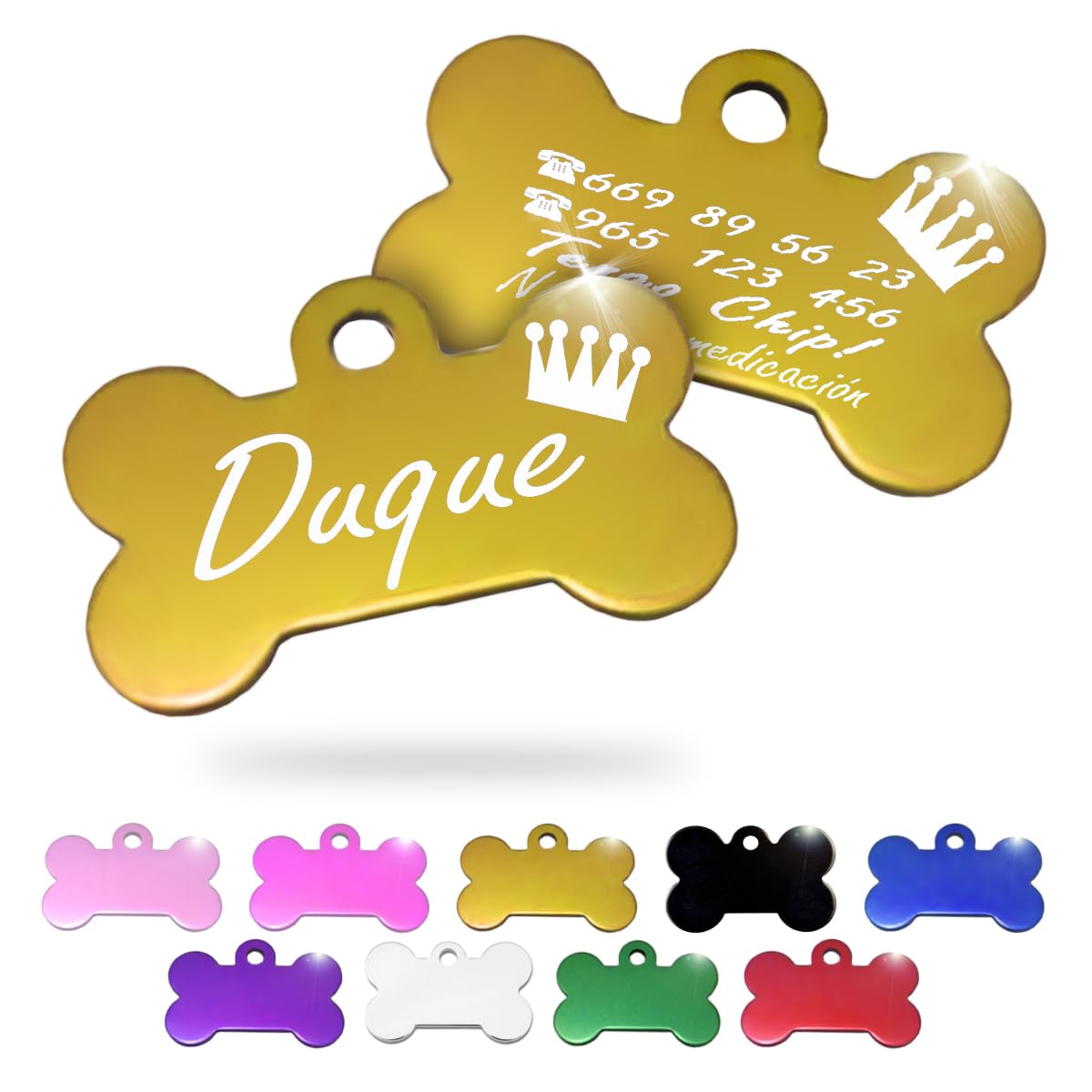 Ibera Gifts - Chapa Perro Grabada en Forma de Hueso, Placa Perro Personalizada para Perros y Gatos Medianos y Grandes, Tamaño 40 x 26 mm, Chapa Identificativa Perro y Gato (Negra)