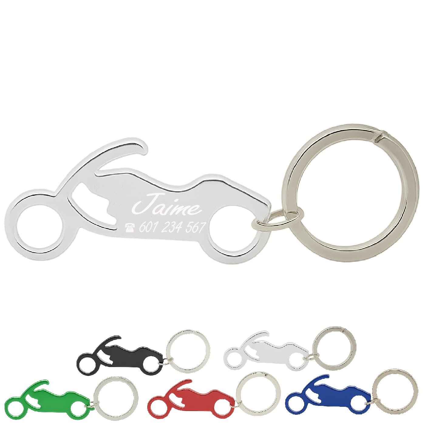 ibera gifts - Llavero Personalizado Moto De Carrera Con Grabado Láser • Llavero Con Nombre Y Mensaje • Regalo Original Para Motociclistas, Pareja, Hombre, Mujer (Moto verde)