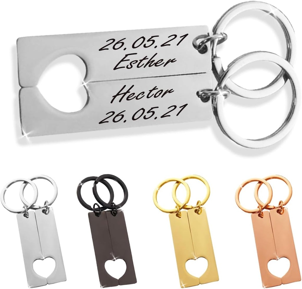 2 Llaveros Personalizados Corazón - Regalos originales personalizados Mujer, Hombre, Parejas, Novios, Amiga, Papa, Dia de Padre - Grabado con Nombre, Mensaje, Letras o Frases, Llaveros originales