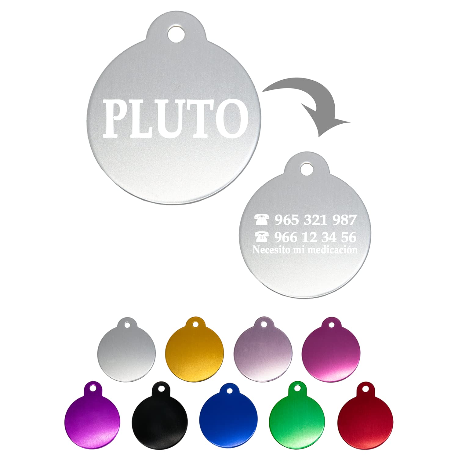 Ibera Gifts - Chapa Perro Grabada en Forma Redonda, Placa Perro Personalizada para Perros y Gatos Medianos a Grandes, Tamaño 30 x 30 mm, Chapa Identificativa Perro y Gato (Azul)