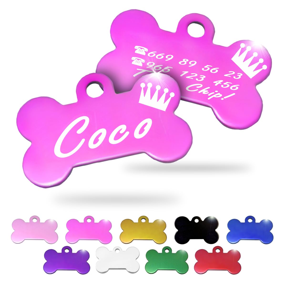 Ibera Gifts - Chapa Perro Grabada en Forma de Hueso, Placa Perro Personalizada para Perros y Gatos Pequeños y Medianos, Tamaño 30 x 20 mm, Chapa Identificativa Perro y Gato (Plateada)