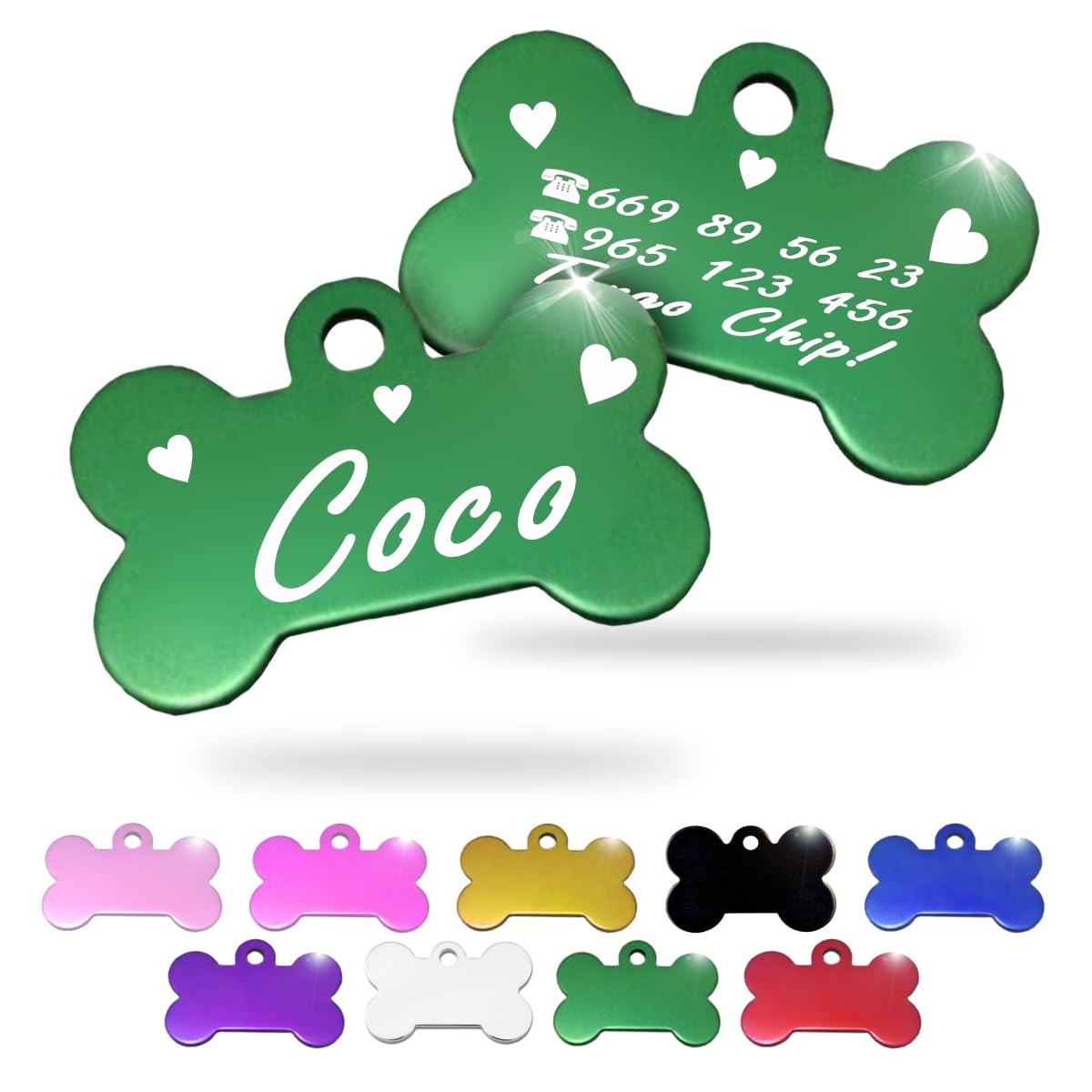 Ibera Gifts - Chapa Perro Grabada en Forma de Hueso, Placa Perro Personalizada para Perros y Gatos Pequeños y Medianos, Tamaño 30 x 20 mm, Chapa Identificativa Perro y Gato (Plateada)