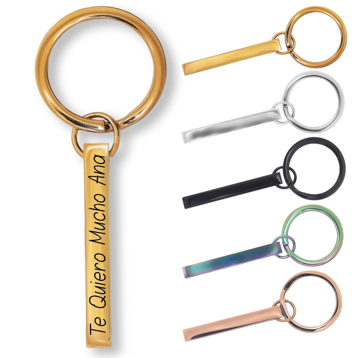 Llavero personalizado rectangular de acero - Regalos originales personalizados Mujer, Hombre, Parejas, Novios, Amiga, Papa, Dia Padre - Grabado Nombre, Mensaje, Llaveros originales personalizados