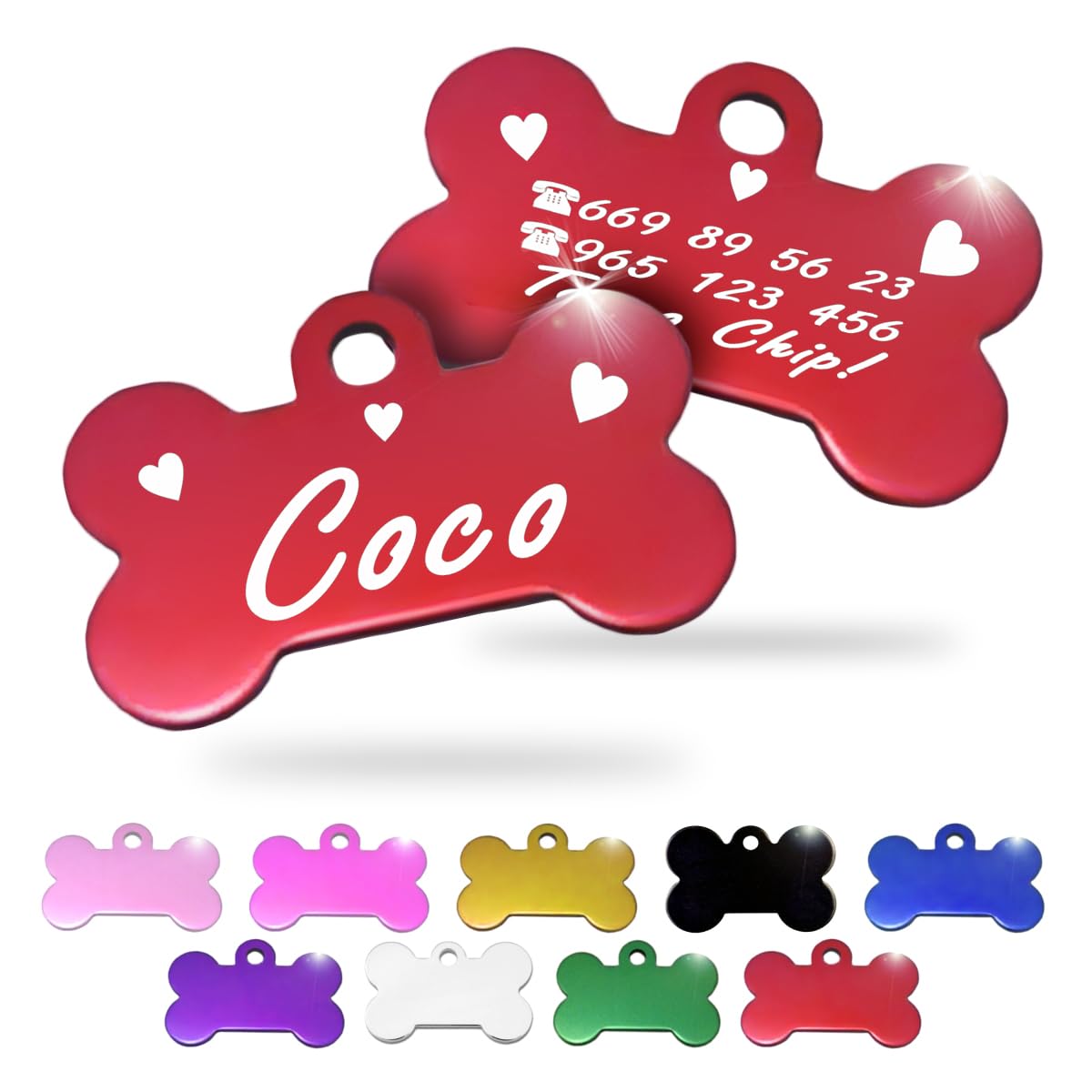 Ibera Gifts - Chapa Perro Grabada en Forma de Hueso, Placa Perro Personalizada para Perros y Gatos Pequeños y Medianos, Tamaño 30 x 20 mm, Chapa Identificativa Perro y Gato (Plateada)