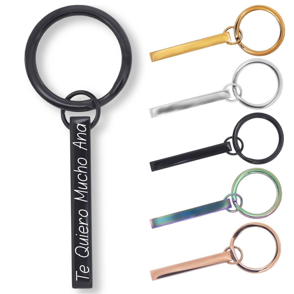 Llavero personalizado rectangular de acero - Regalos originales personalizados Mujer, Hombre, Parejas, Novios, Amiga, Papa, Dia Padre - Grabado Nombre, Mensaje, Llaveros originales personalizados