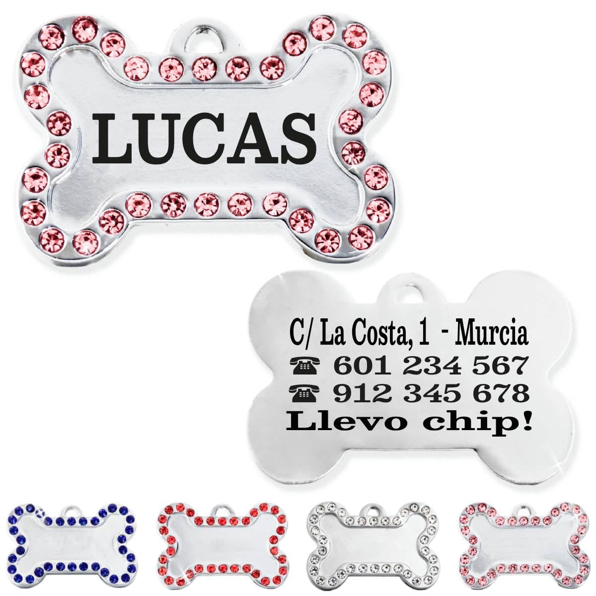 Ibera Gifts - Chapa Perro Grabada De Acero Inoxidable En Forma De Hueso, Tamaño 25 x 16 mm, Placa Perro Personalizada Para Cachorros y Mascotas Muy Pequeñas (Peq. 2 Huellas)