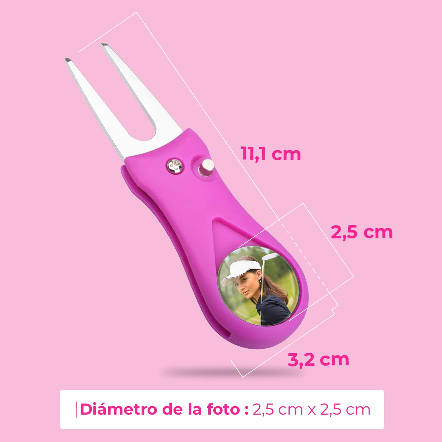 Arreglapiques de Golf con Marcador Magnetico Bolas Personalizado con Foto - Regalos para golfistas - Divot Tool, Pitch Fork, Accesorios arregla piques Repair pique repara green - Acabado Profesional