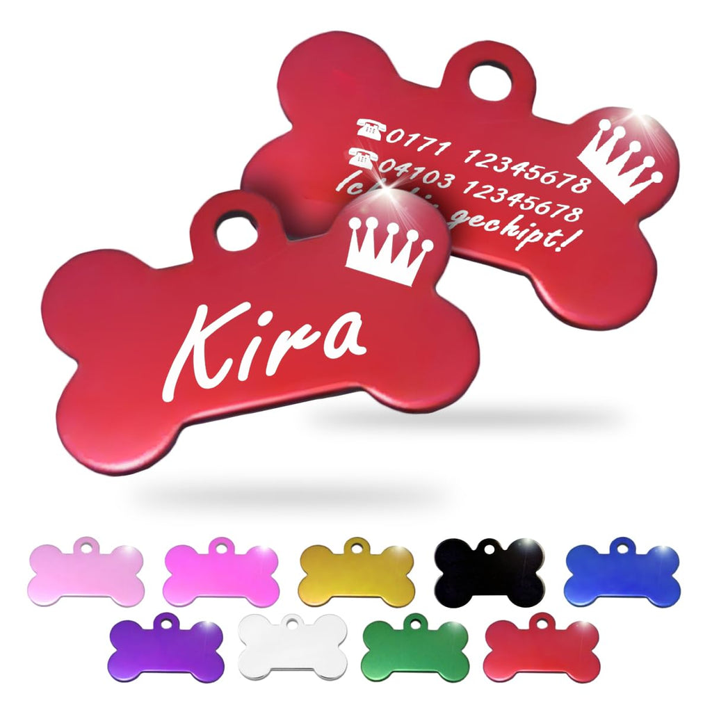 Ibera gifts - Hundemarke mit Gravur und personalisierte Hundemarke in Knochenform für kleine bis mittelgroße Hunde und Katzen (Rot, Keine Zeichnung)