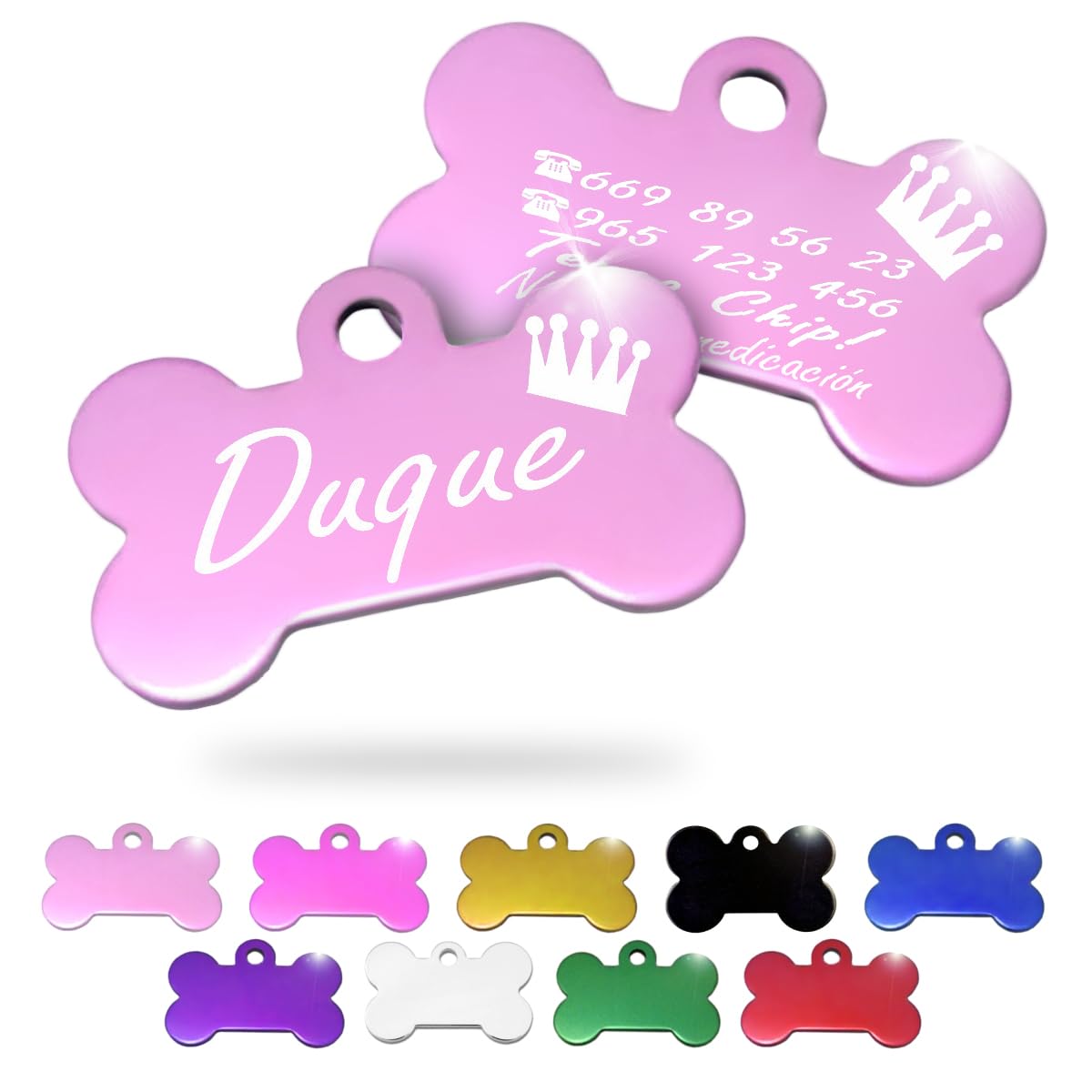 Ibera Gifts - Chapa Perro Grabada en Forma de Hueso, Placa Perro Personalizada para Perros y Gatos Medianos y Grandes, Tamaño 40 x 26 mm, Chapa Identificativa Perro y Gato (Negra)